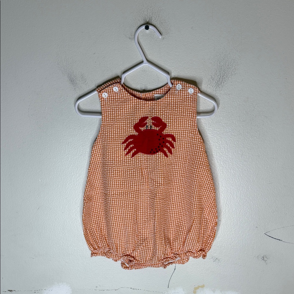 Simply Smock Orange Gingham Baby Romper with Red Crab Size 6 Months